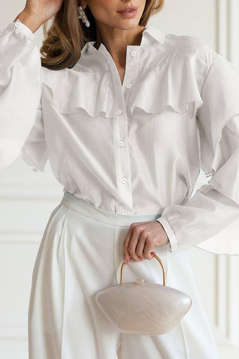 CWTBLL00564_LOOSE LAPEL RUFFLED LONG-SLEEVED SHIRT