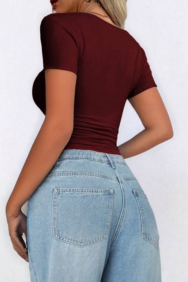 CWTBLS1771_SQUARE NECK SLIM FIT NAVEL-BARING SHORT T-SHIRT