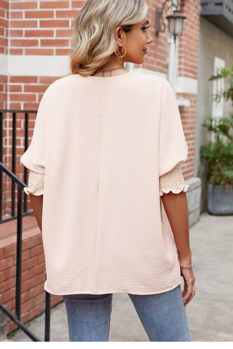 CWTBLL3199_LOOSE LARGE SIZE ROUND NECK SOLID COLOR TOP