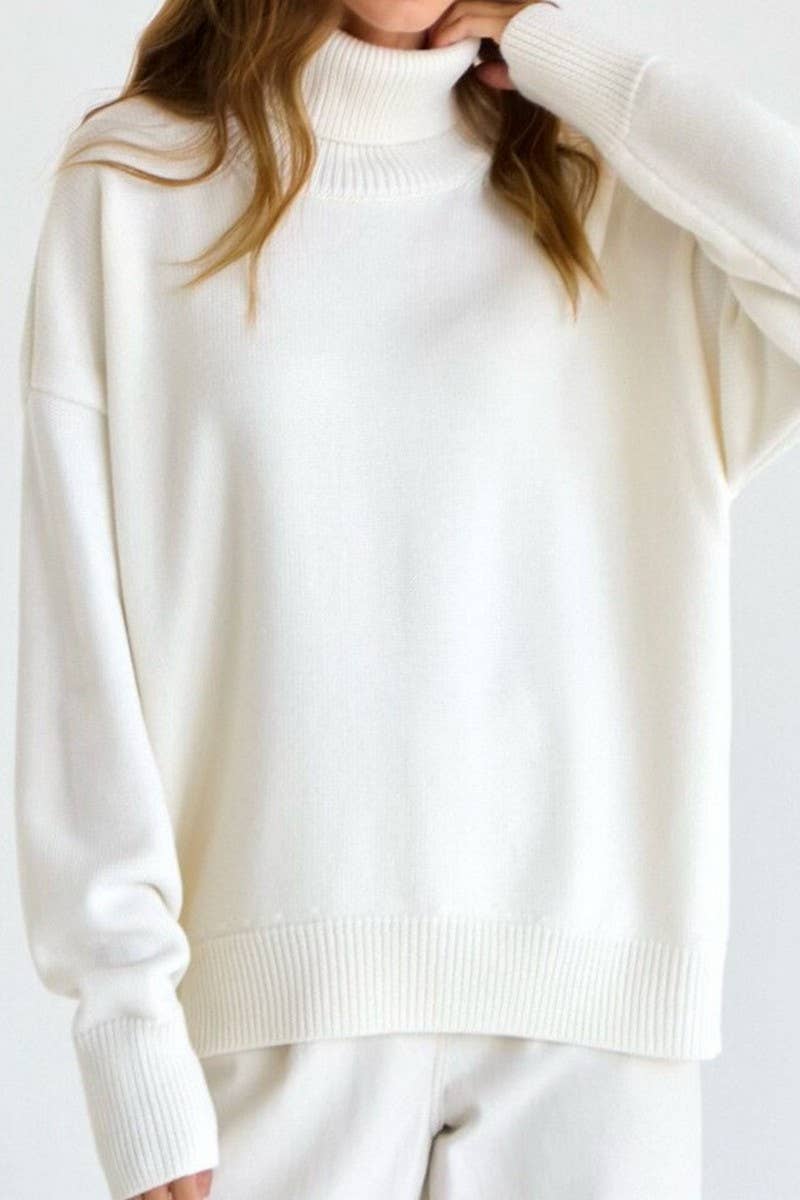 CWOSWL6381_SOLID COLOR HIGH COLLAR LOOSE KNIT SWEATER