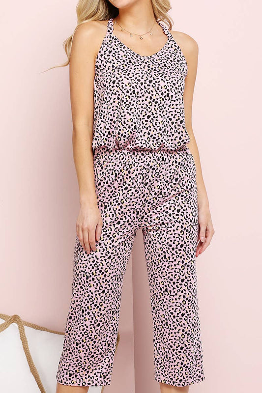 CWSPJ032-P_BANDED NECKLINE AND KNEE LENGTH PANTS PAJAMA SET