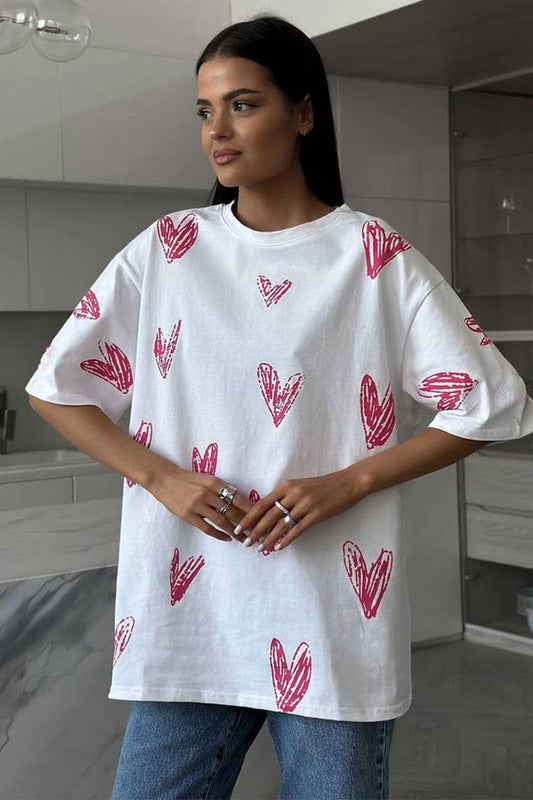 CWTTS1177_HAND-PAINTED HEART PRINT SHORT-SLEEVED T-SHIRT