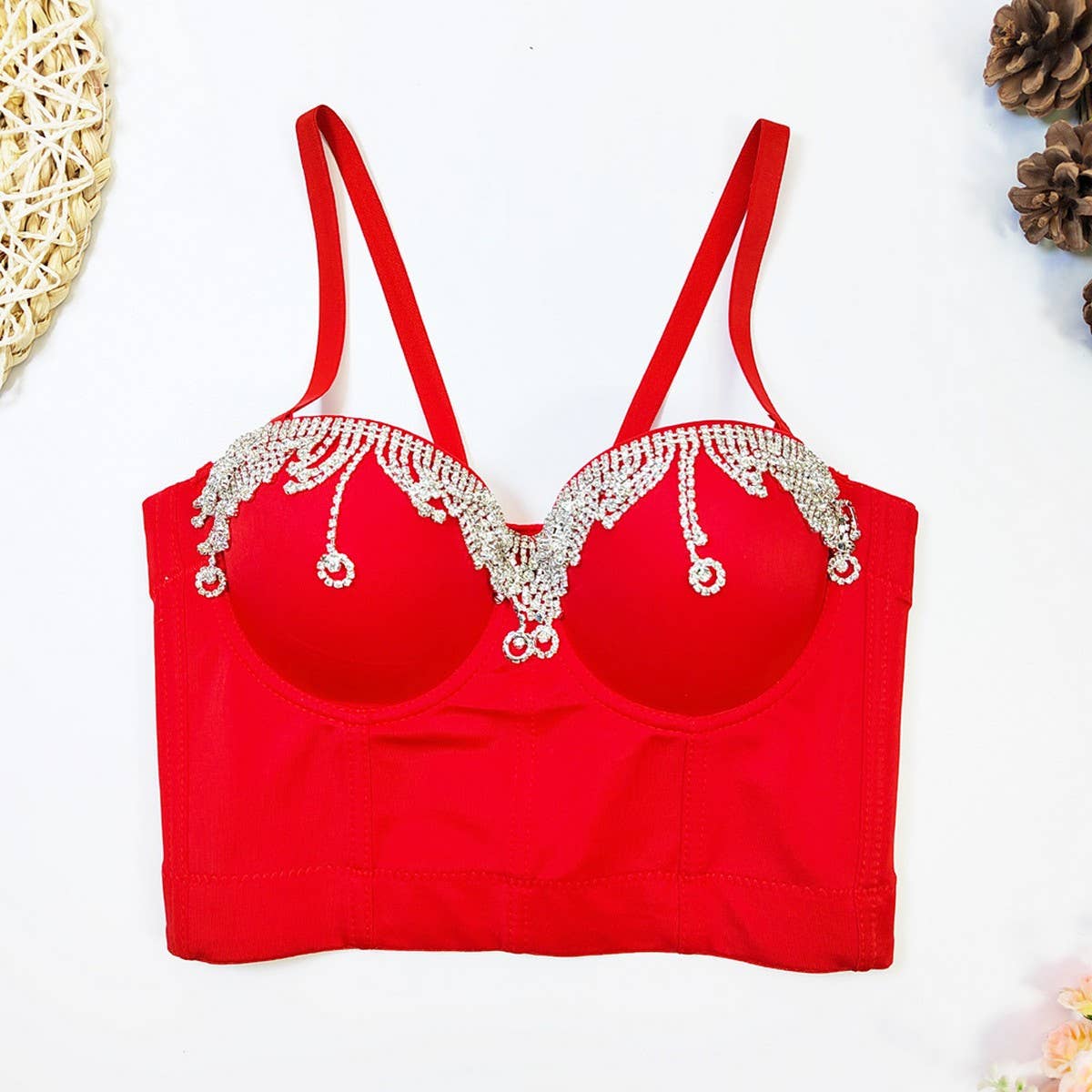 TEARDROP RHINESTONE WAIST HERRINGBONE CORSET
