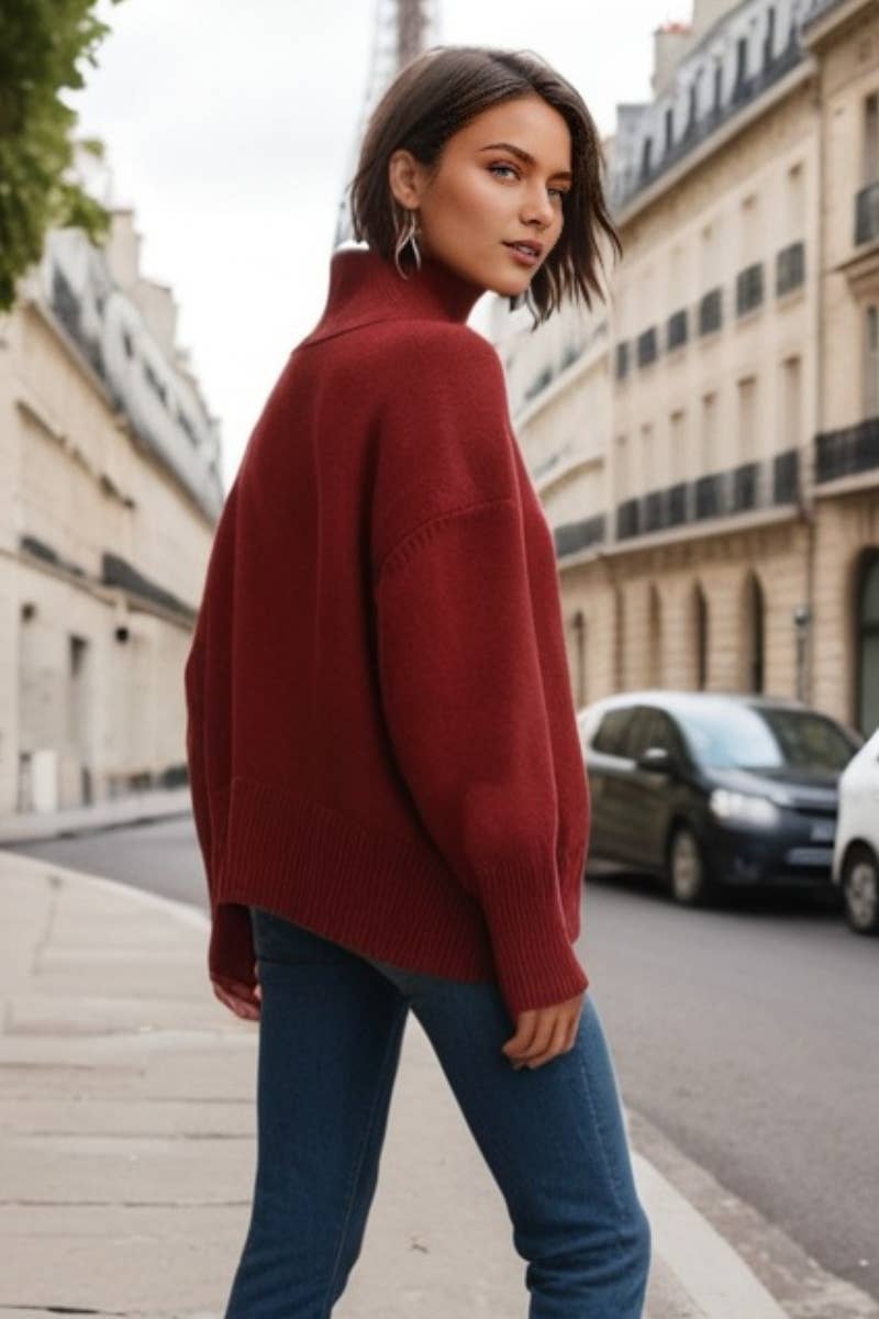 CWOSWL6629_TURTLENECK SOLID COLOR LONG-SLEEVED SWEATER