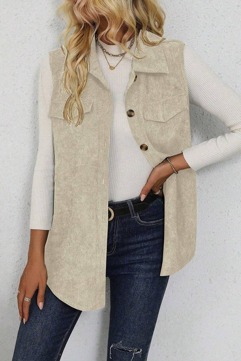 CWOV00142_CORDUROY LAPEL MID-LENGTH CASUAL VEST