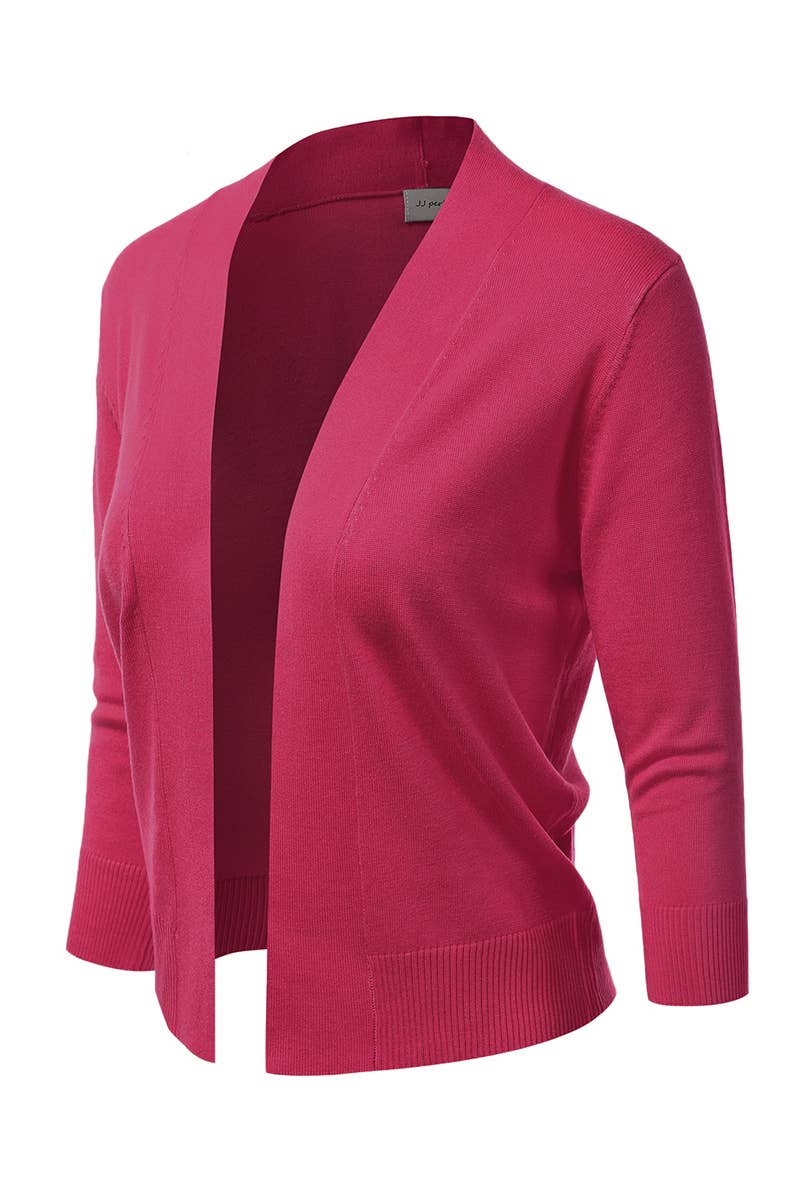AWOCAS074_Basic 3/4 Sleeve Open Front Cropped Cardigan