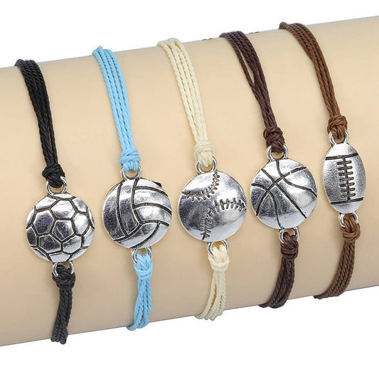 WATERPROOF WAX THREAD WOVEN FOOTBALL BRACELET
