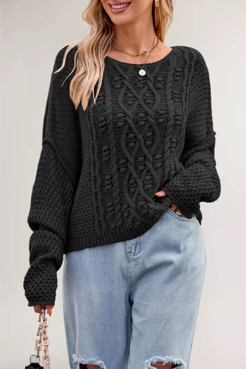 CWOSWL6721_WINTER KNIT CREW NECK LONG-SLEEVED SWEATER