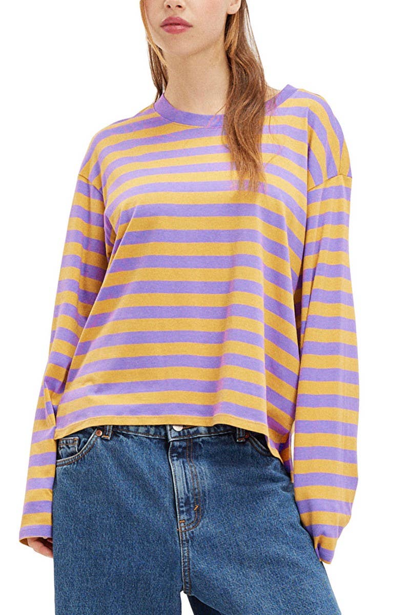 CWTBLL1623_ROUND NECK STRIPED PRINT COLOR BLOCK SWEATSHIRT