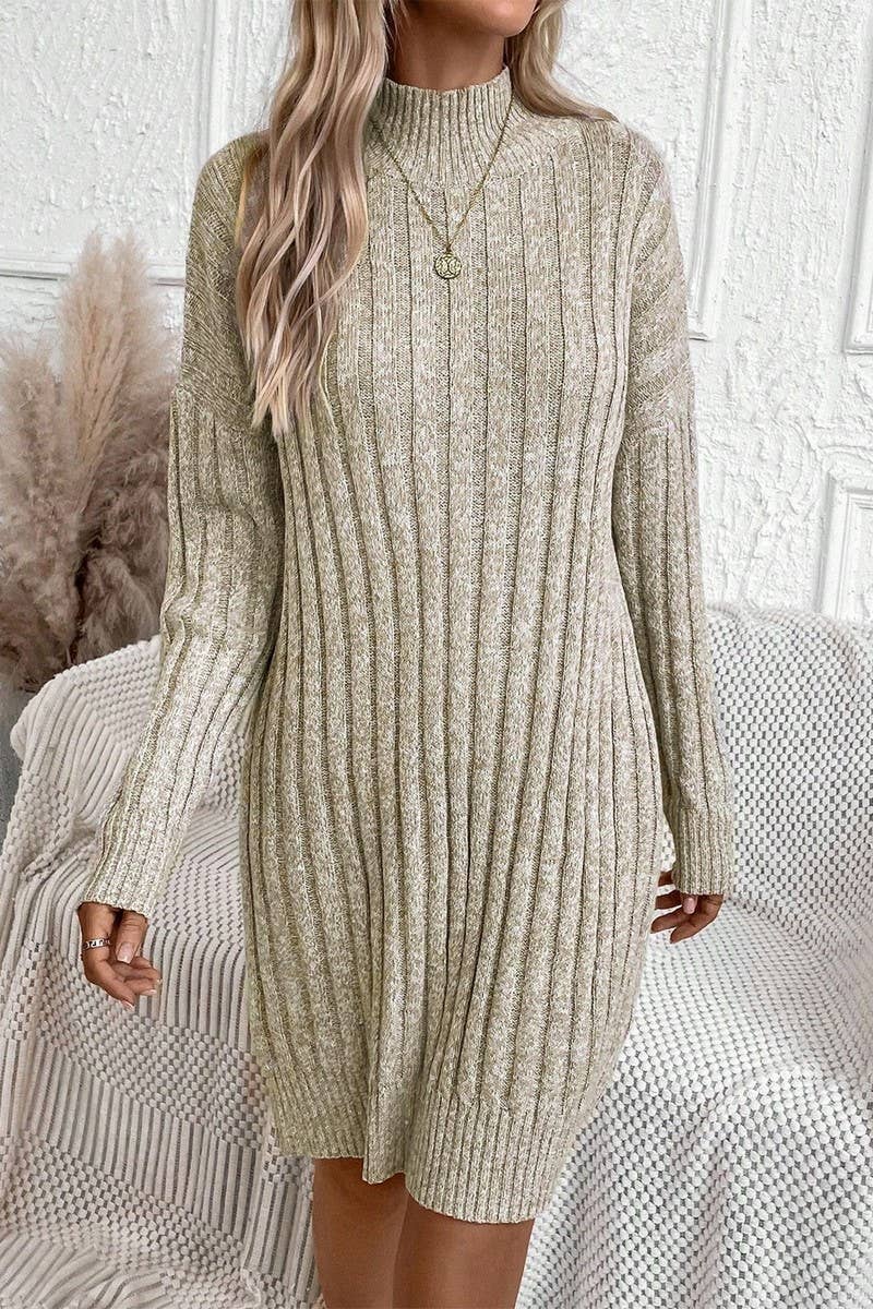 CWDSD10822_SOLID TURTLENECK LONG SLEEVE BODYCON KNIT DRESS