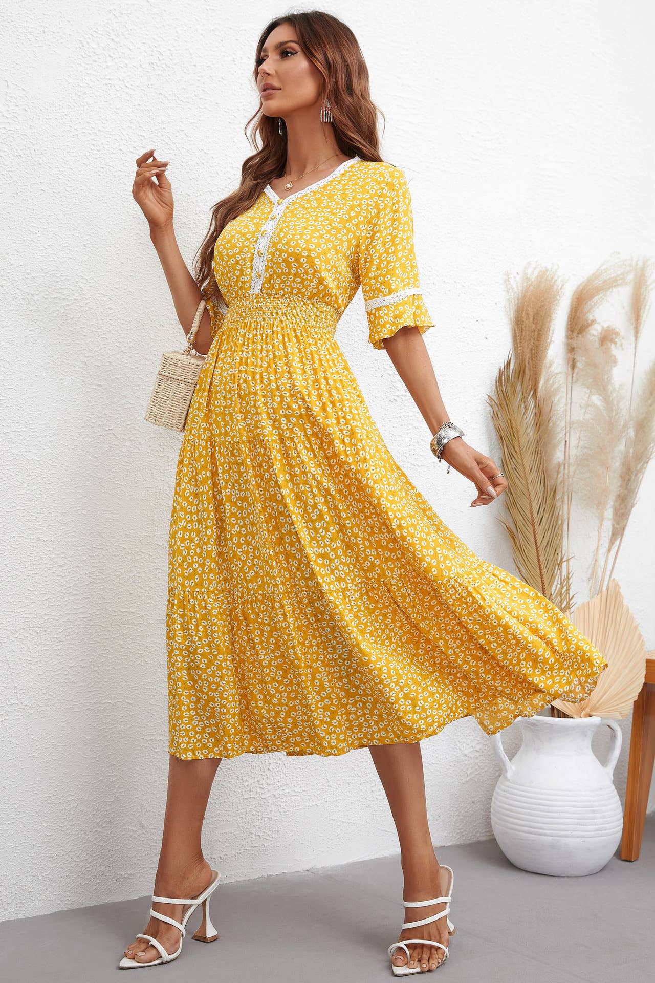 FASHION FLORAL SLIM-FIT WAIST LONG DRESS