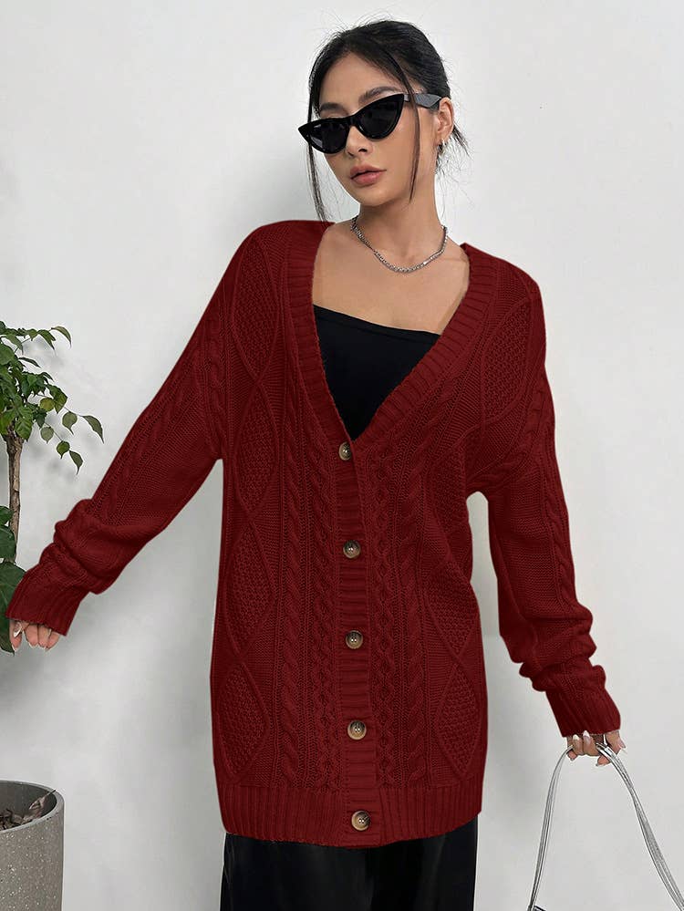 CASUAL LOOSE V-NECK MID-LENGTH KNIT CARDIGAN