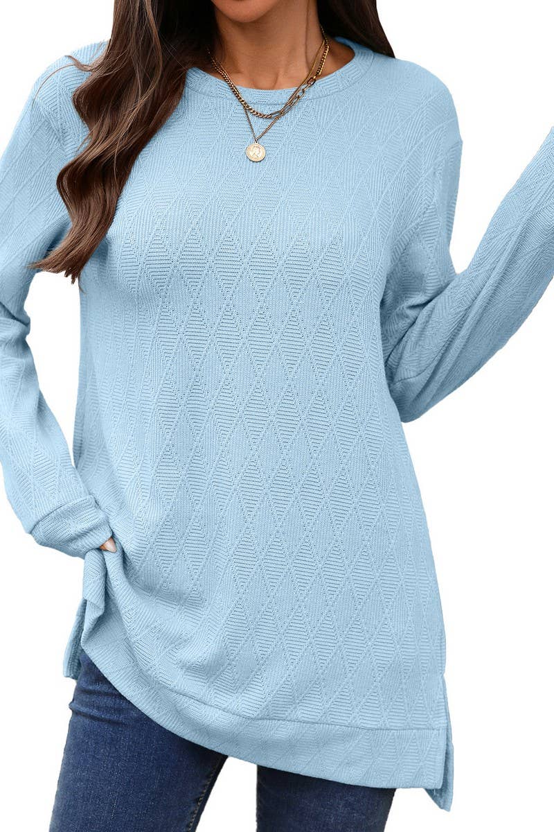 CWTBLL01293_CREW NECK SOLID KNIT LONG SLEEVE LOOSE TOP