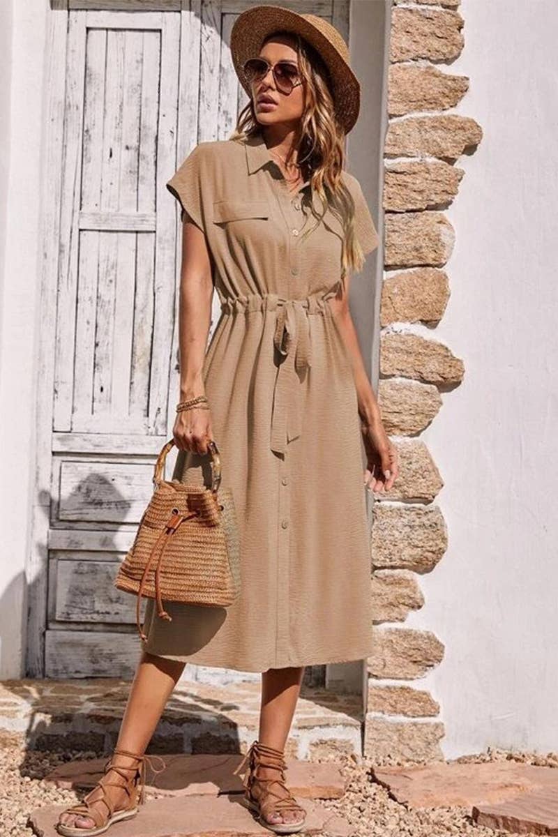 CWDMD5777_CASUAL FASHION DRAWSTRING WAIST DRESS