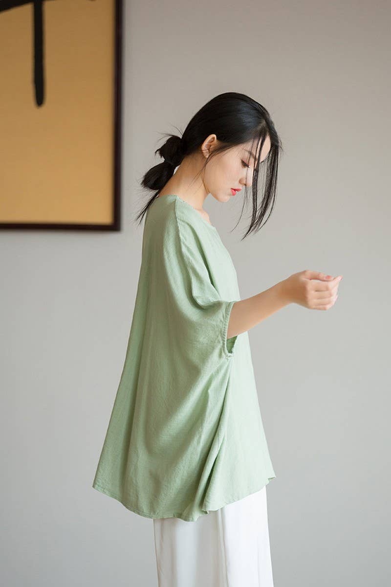 CWTBLS1454_LINEN BATWING SLEEVE SUN PROTECTION TOP