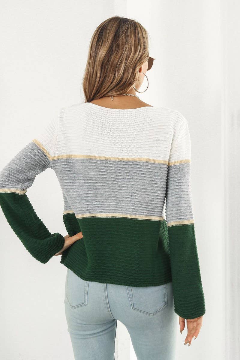 CWOSWL4069_CONTRAST GRADIENT STRIPED BOAT NECK KNIT SWEATER