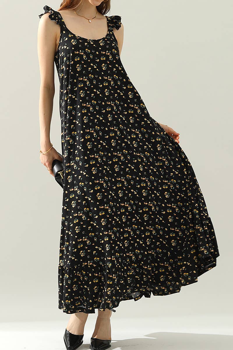 CWDMD542_MAXI RUFFLE DETAILED SLEEVELESS DRESS
