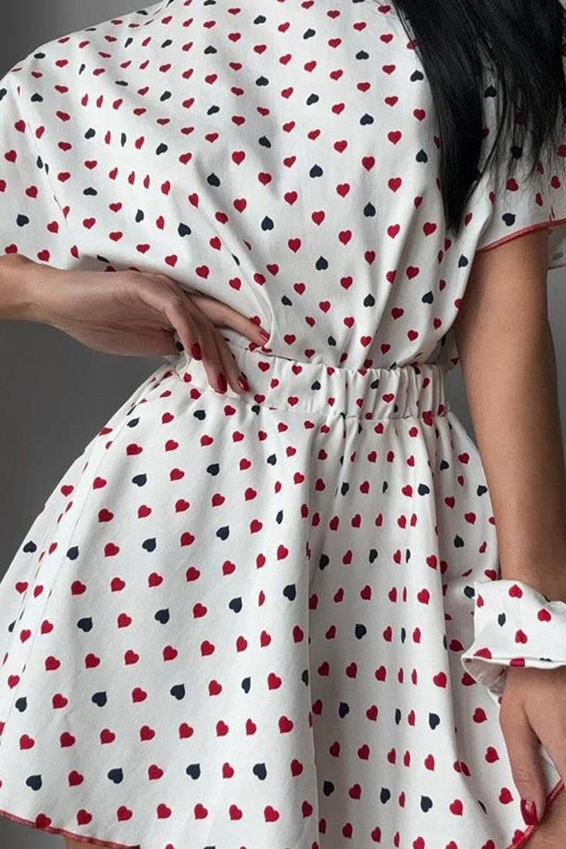 CWSPJ0381_KNITTED HEART PRINT PAJAMAS TWO-PIECE SET