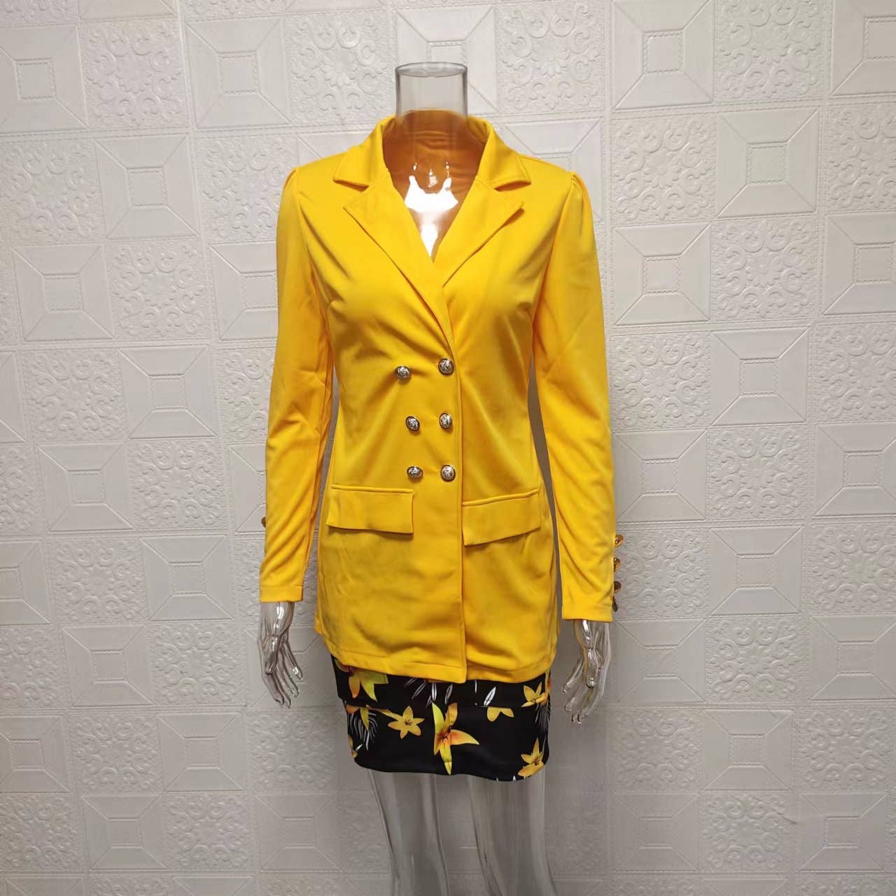 Fashionable printed puffed-sleeve suit jacket