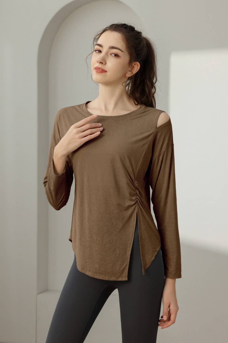 CWTBLL1592_JADE JACQUARD SLIT LOOSE SPORTS YOGA TOP