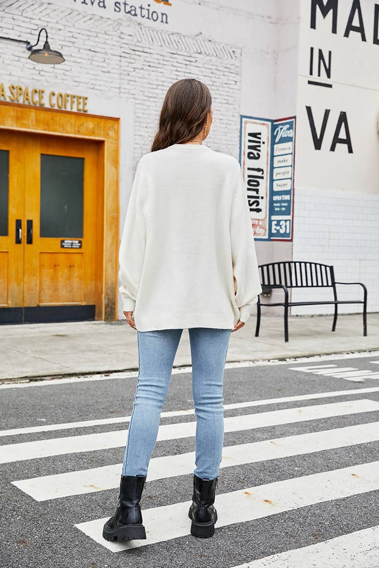 CREW-NECK LONG-SLEEVED DESIGN KNIT SWEATER