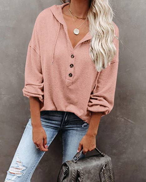 Casual loose solid color hoodie hoodie