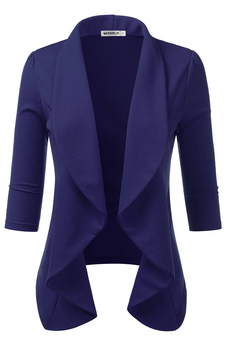 CWOBL089_Casual Work 3/4 Sleeve Open Front Blazer