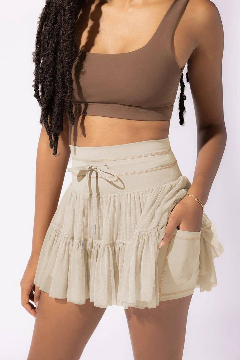 CWBSS0490_SPRING AND SUMMER HIGH WAIST LACE UP PLEATED SKIRT