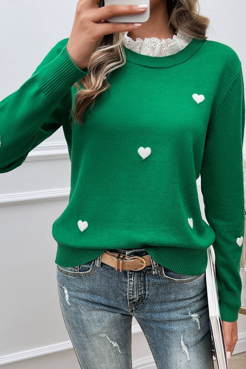 CWOSWL4449_LACE LACE NECKLINE LOVE LONG-SLEEVED SWEATER