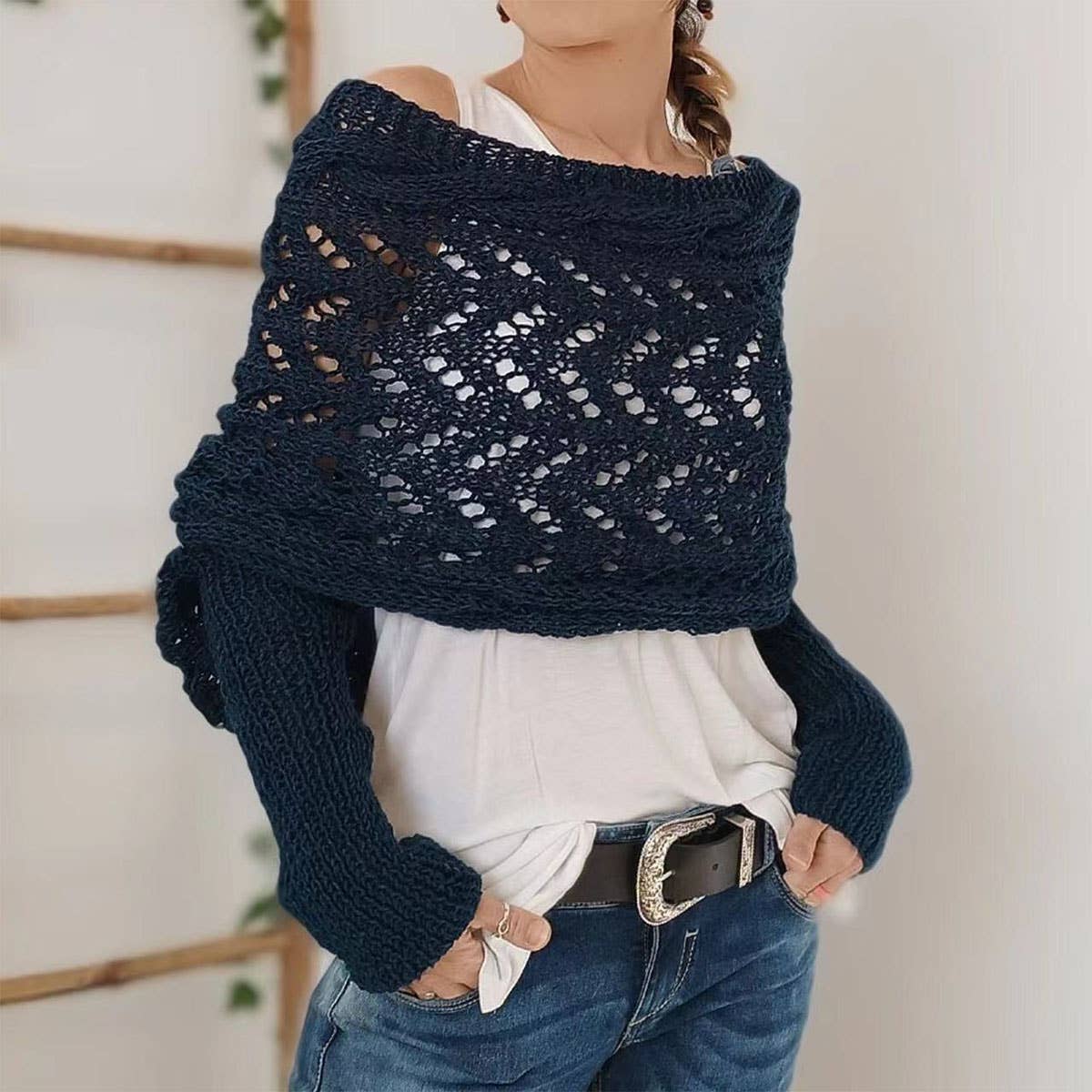 Cable Knit Infinity Scarf with Sleeves for Fall _CWASC1537
