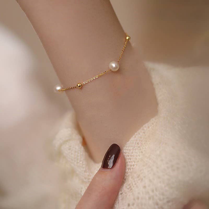 Broken silver beads pearl collarbone chain