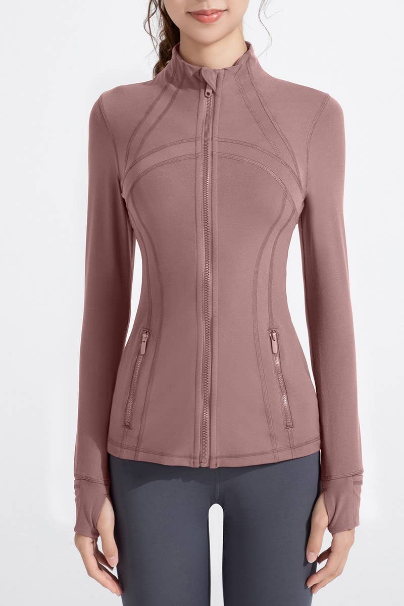 CWOCO1026_STAND COLLAR SPORTS LONG SLEEVE ZIP UP COAT