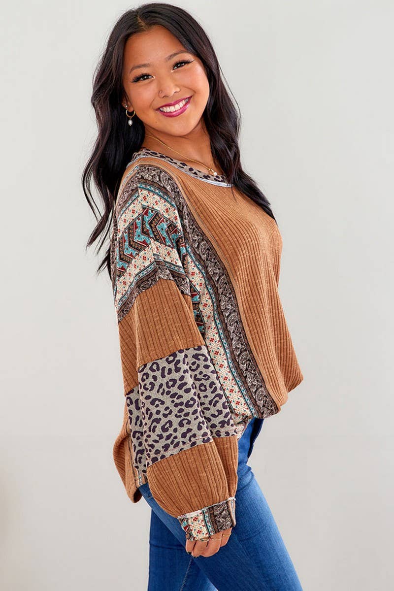 CWTBLL2419_CONTRAST STRIPED ROUND NECK LOOSE SWEATSHIRT