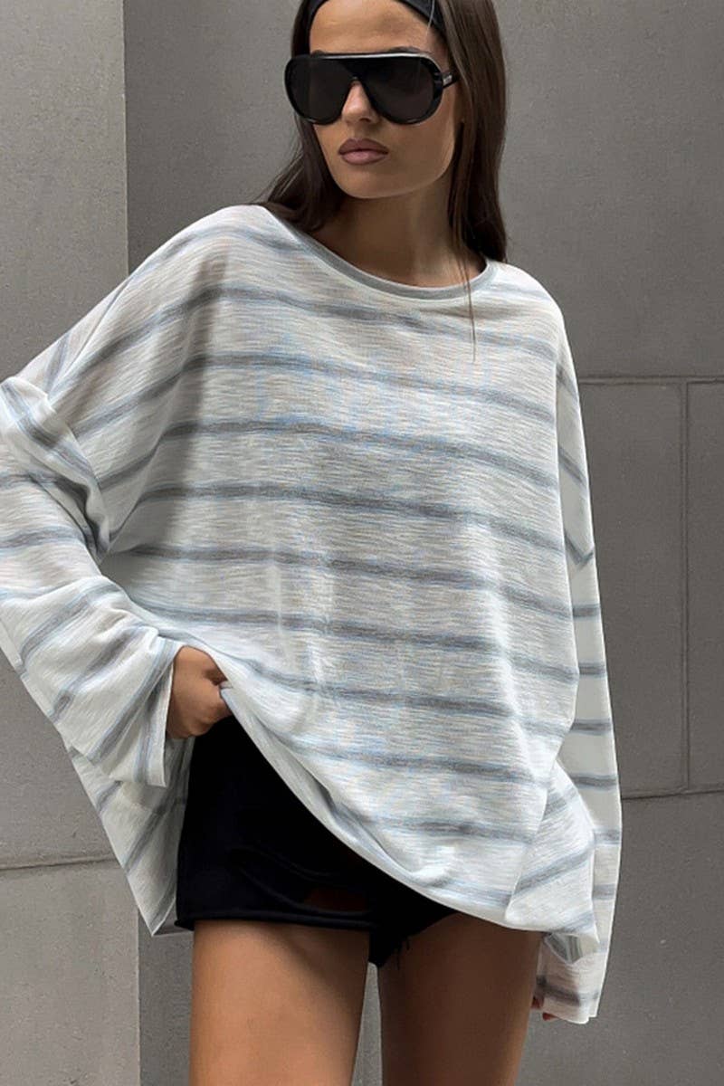 CWTBLL00601_LOOSE CREW NECK STRIPED SEMI-SHEER T-SHIRT