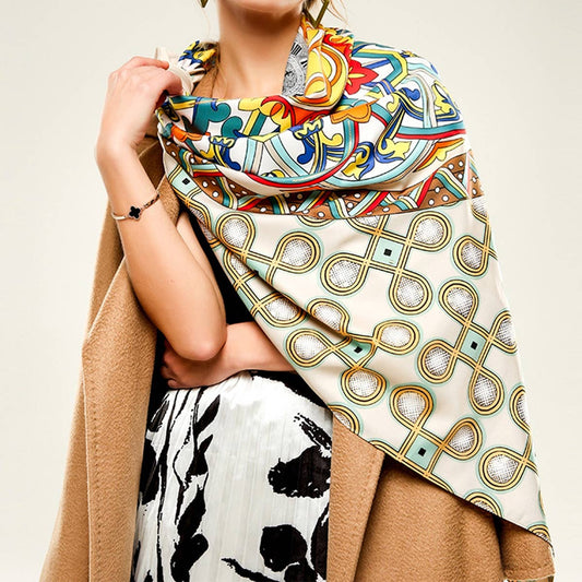 Twill Satin"First Love"Print Large Scarf for Women