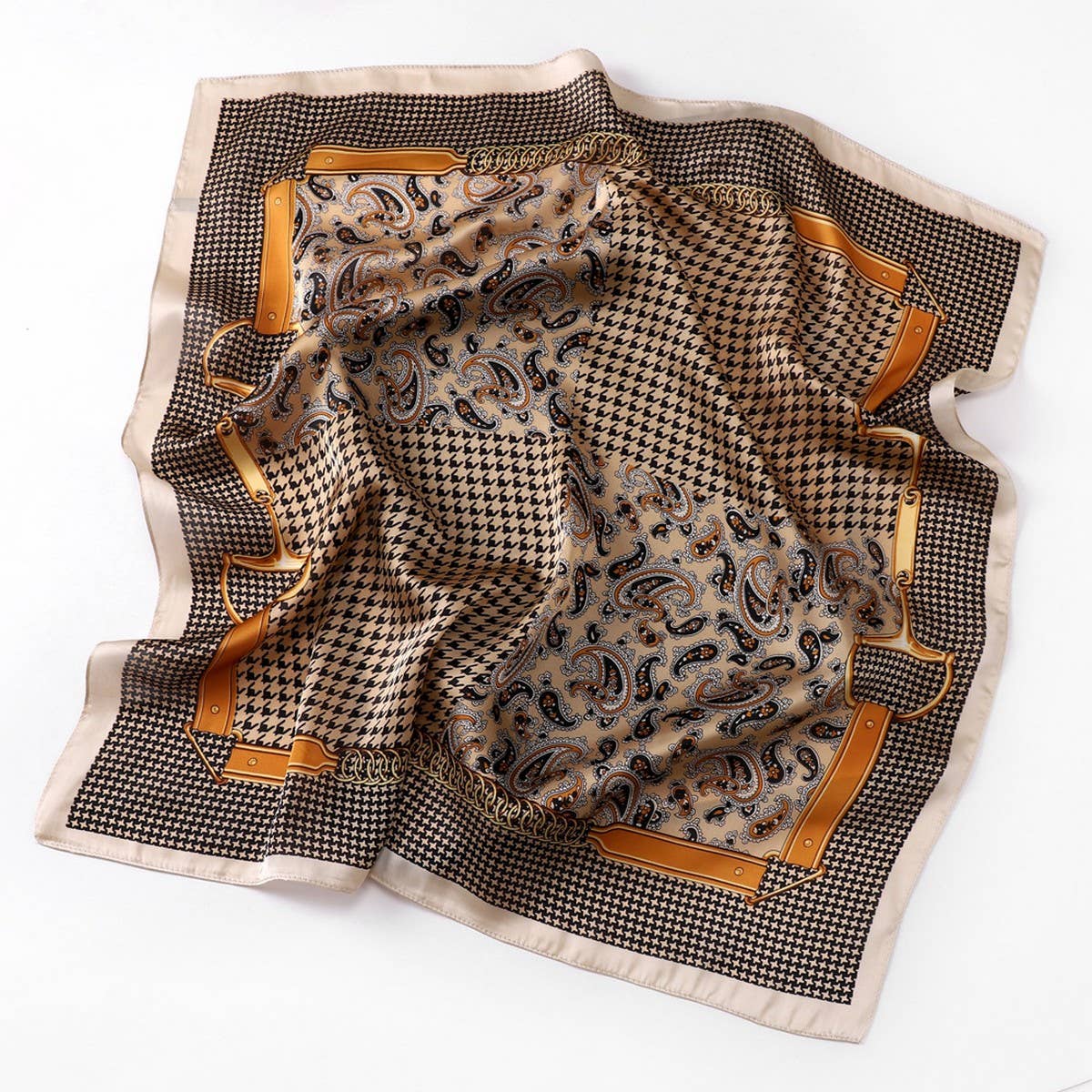 Vintage Letter Print Satin Square Scarf for Women