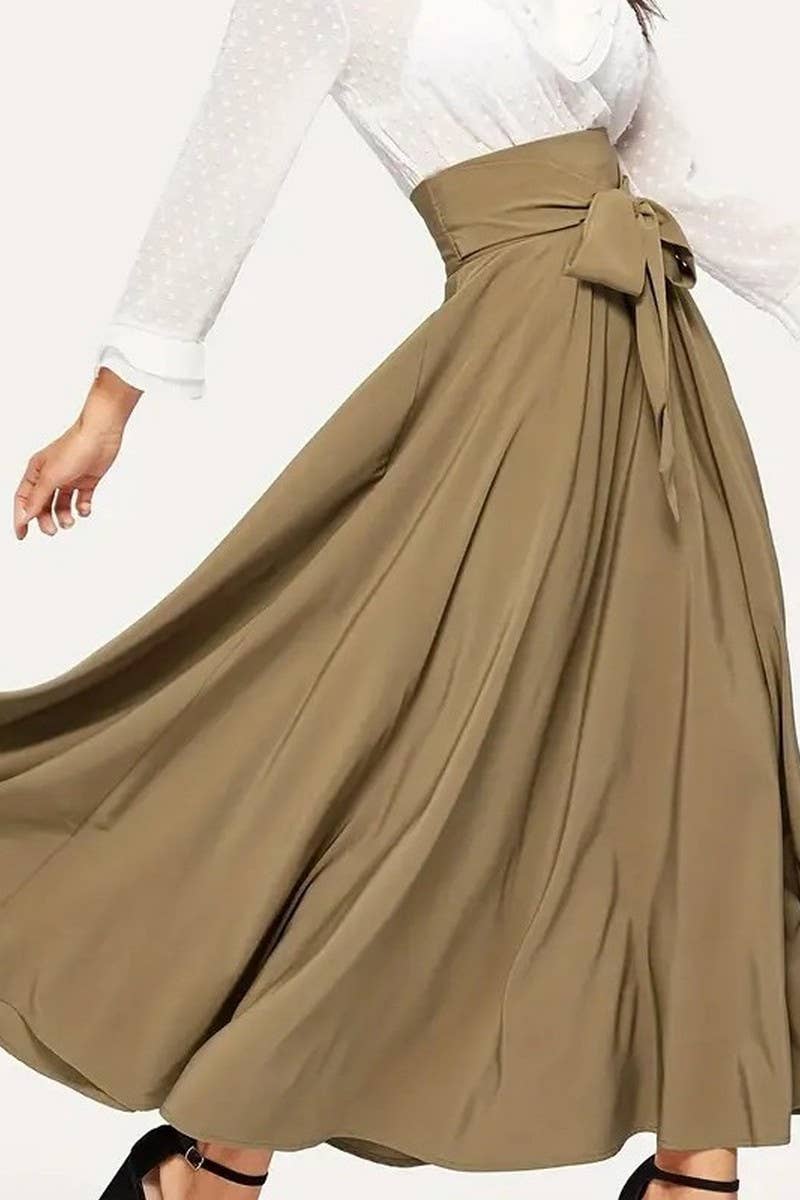 CWBLS0533_SUMMER HIGH WAIST SLIM FRONT TIE A-LINE SKIRT