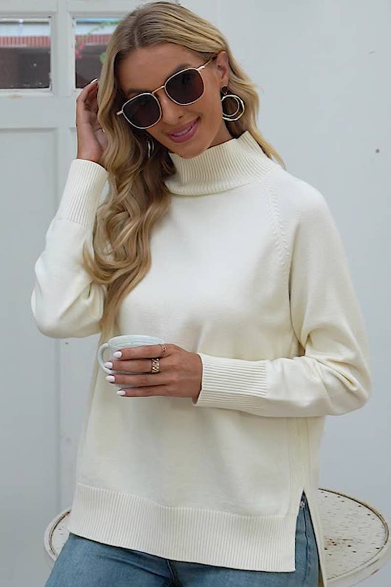 CWOSWL612 Turtle Neck Pullover With Side Slit Sweater