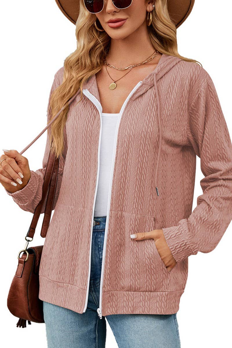 CWOHOL0931_LONG SLEEVE HOODED ZIPPER POCKET SWEATSHIRT COATS