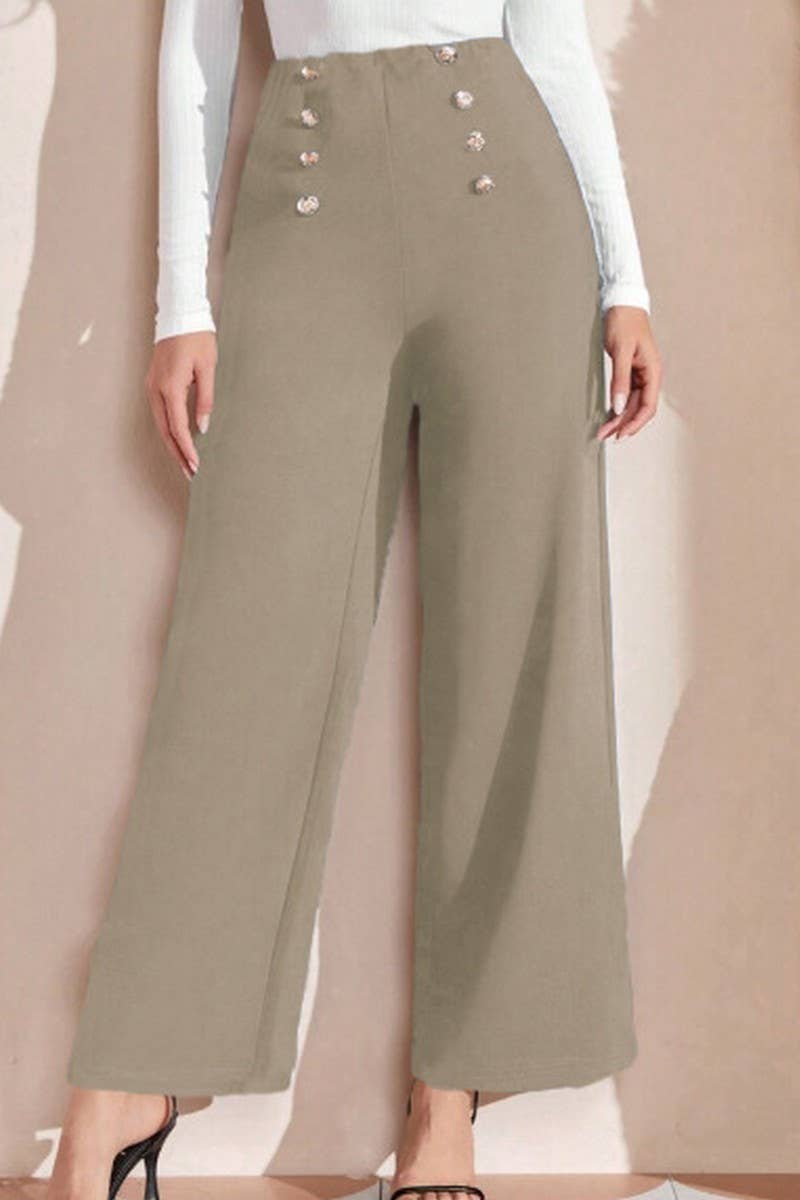 CWBLP2037_ELASTIC WAIST DOUBLE BUTTON WIDE LEG PANTS