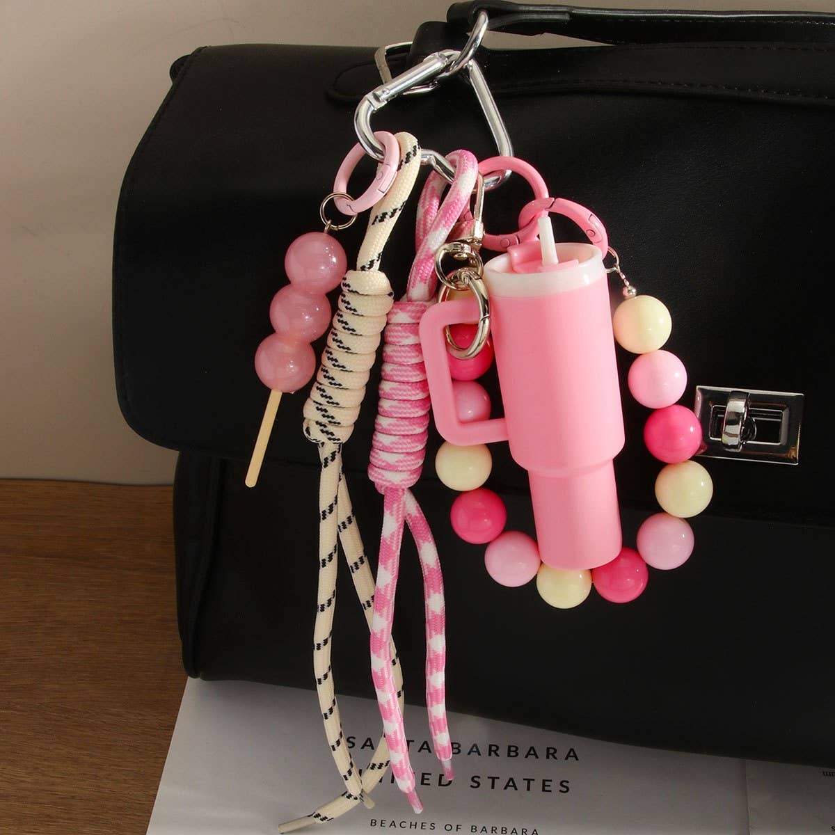 Cup Charm Keychain ? Dual Strap & Beaded Design