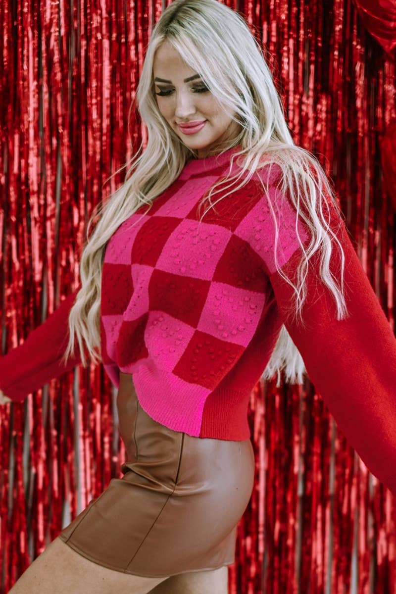 CWOSWL6665_WINTER CREW-NECK PLAID LONG-SLEEVED SWEATER