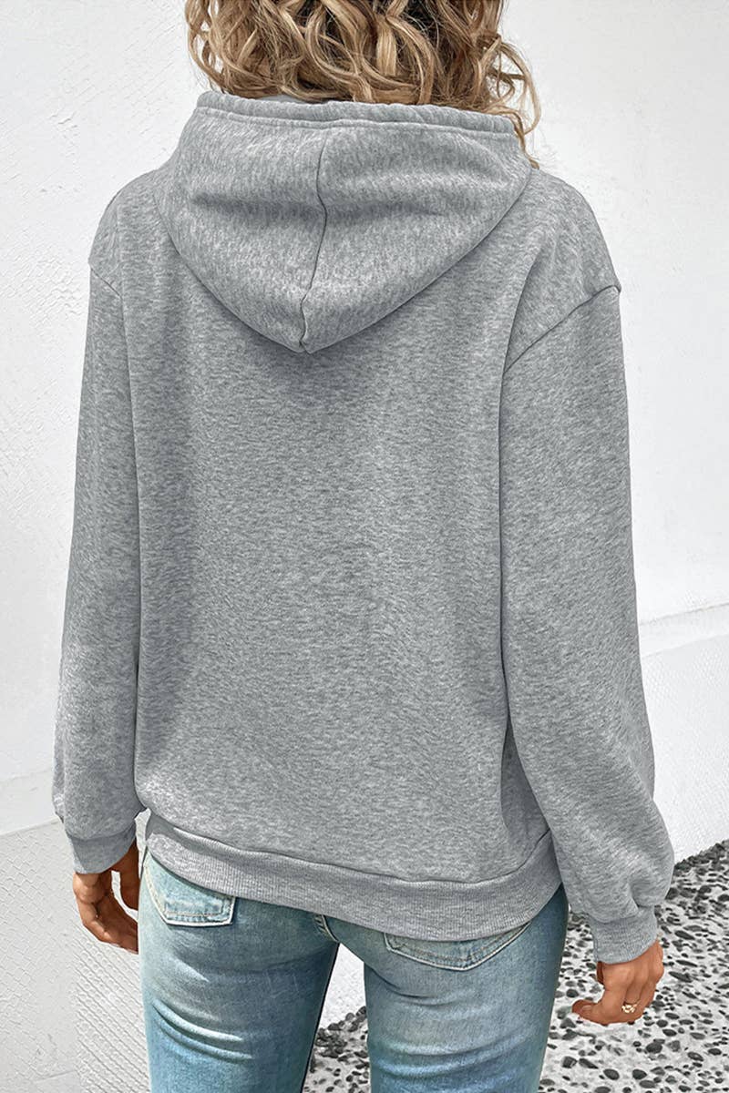 CASUAL HOODED PULLOVER SOLID COLOR POCKET HOODIE