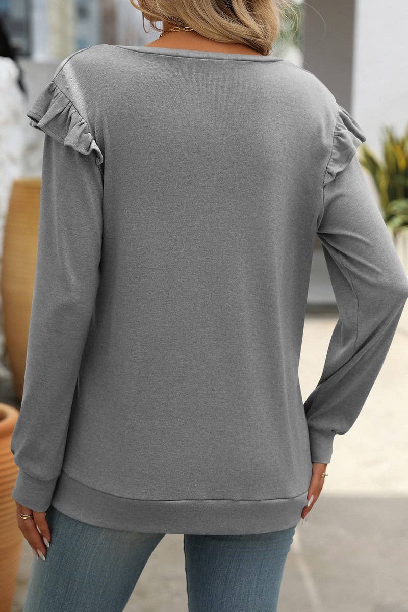 CWTBLL1816_LOOSE FLYING SLEEVES V-NECK LONG-SLEEVED T-SHIRT