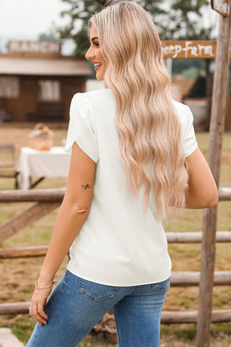 CWTBLS1394_SUMMER COMMUTER V-NECK SHORT-SLEEVED SHIRT TOP