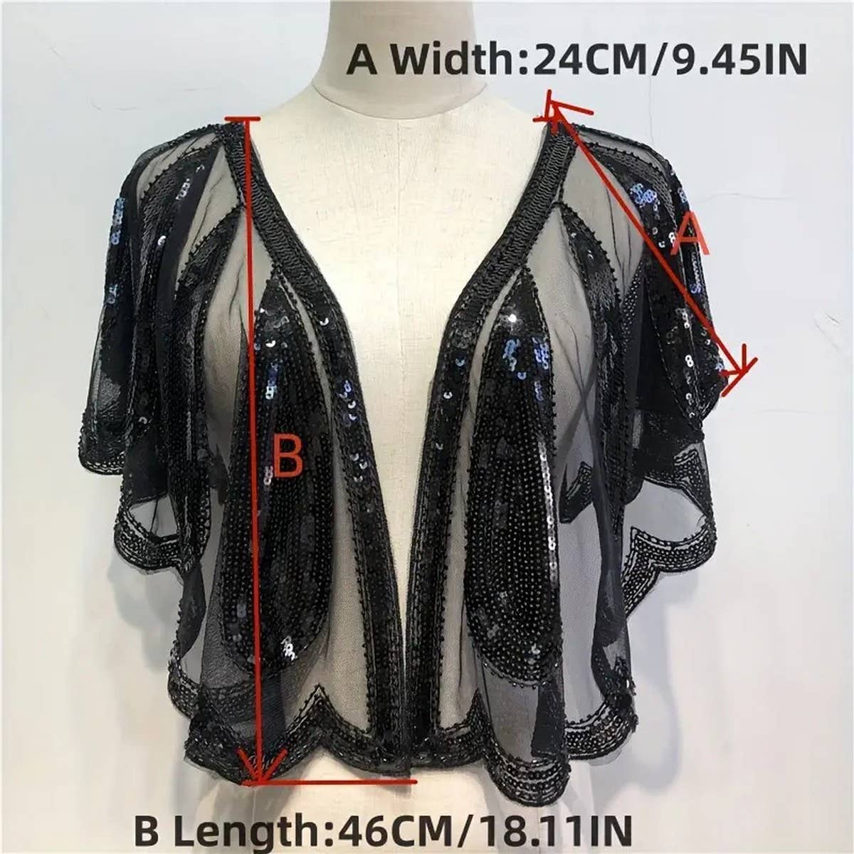Beaded Sequin Capelet ??Vintage Evening Shawl_CWMM8962