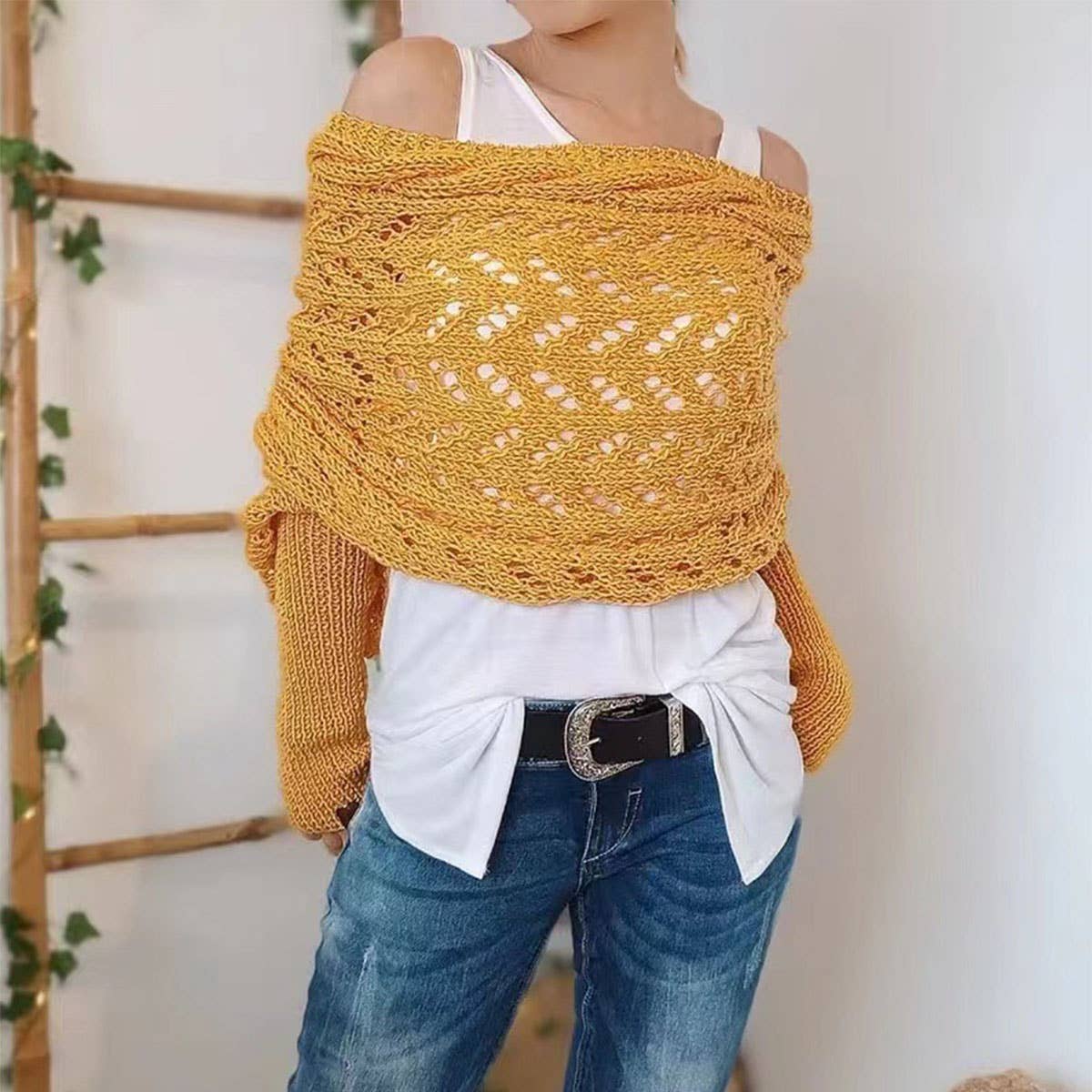 Cable Knit Infinity Scarf with Sleeves for Fall _CWASC1537