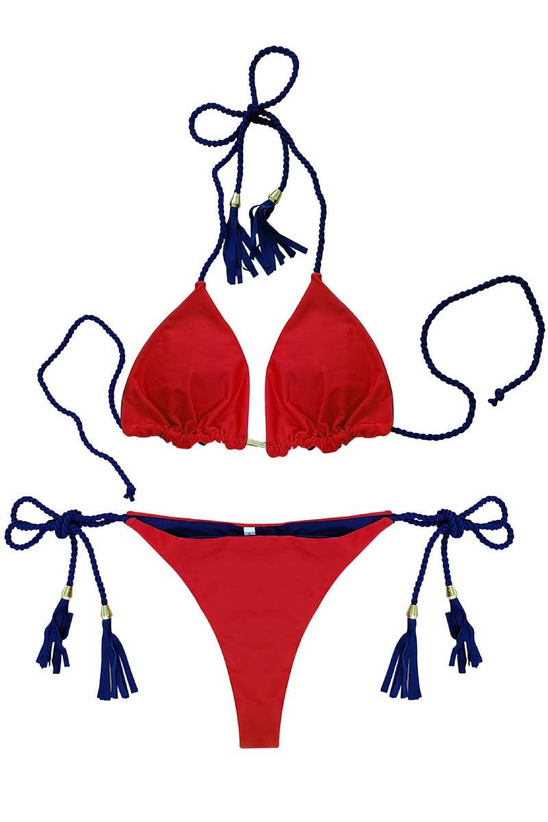 CWMW0900_DOUBLE-SIDED CONTRAST COLOR BEACH BIKINI SWIMSUIT