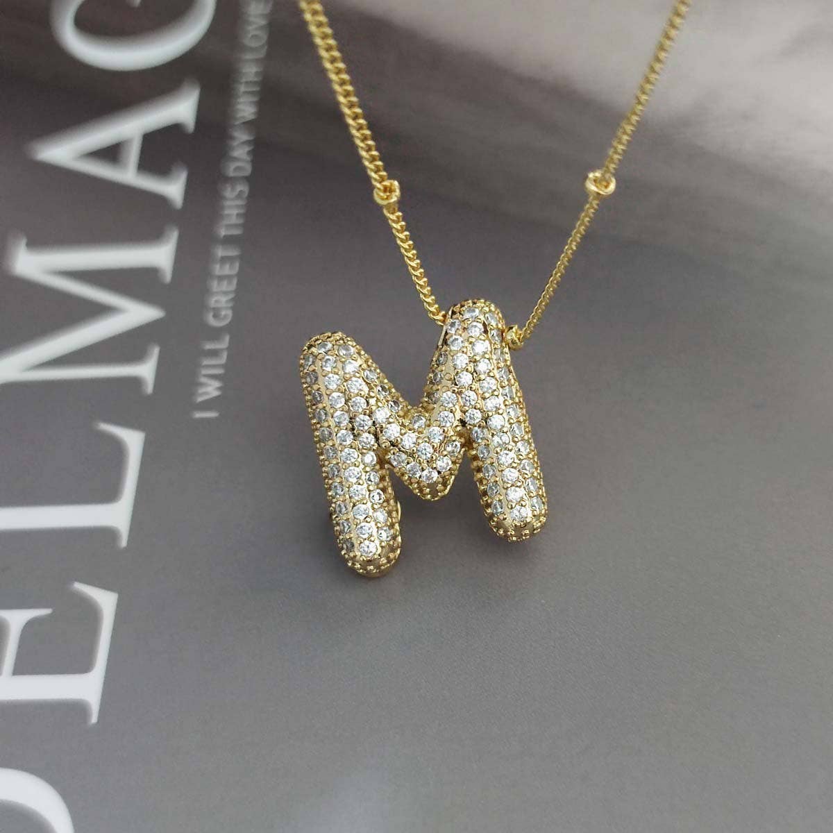 Copper Zirconia 26 Letters Pendant Necklace