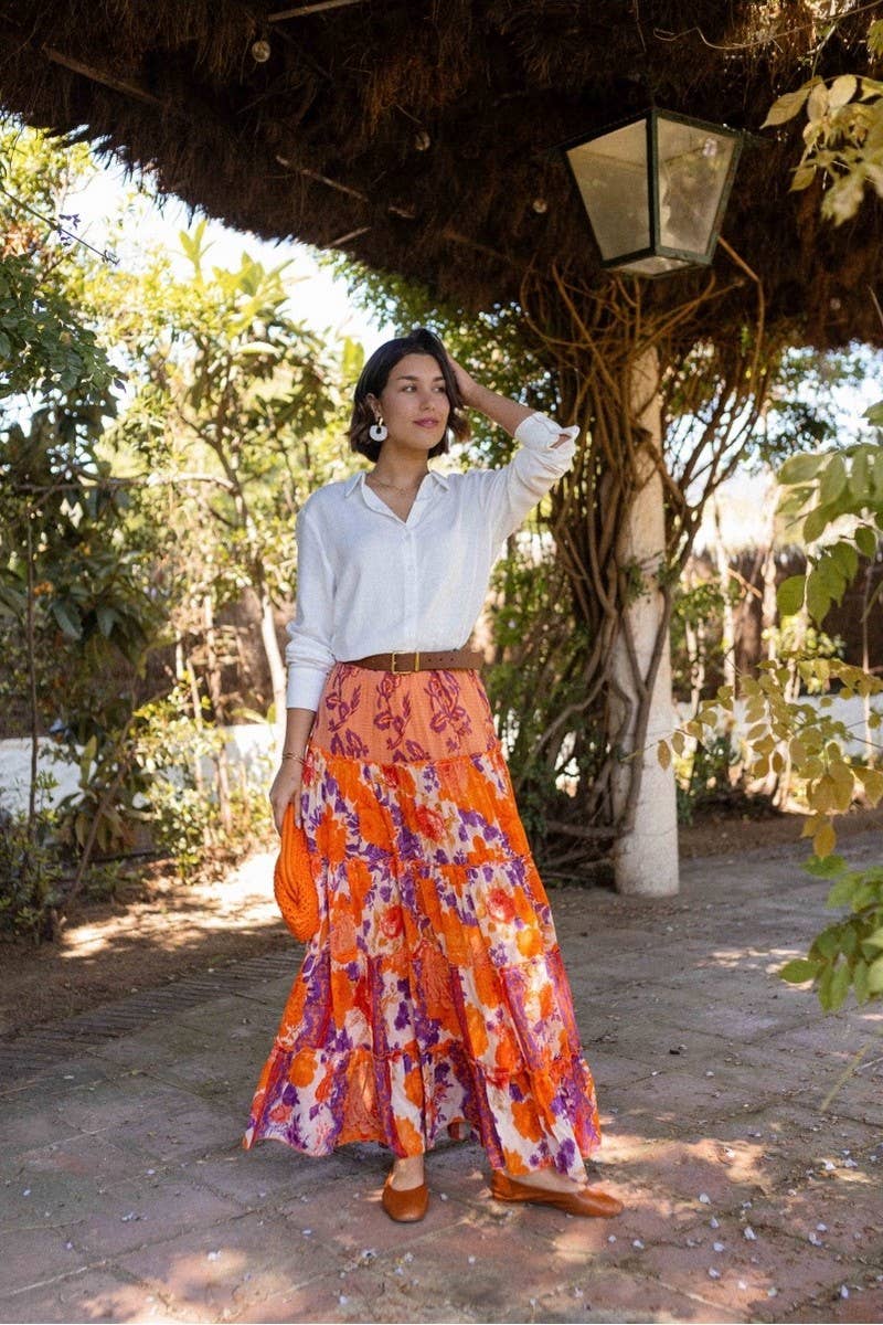 CWBLS0674_BOHO FLORAL RUFFLE HEM FLOWY MAXI SKIRT